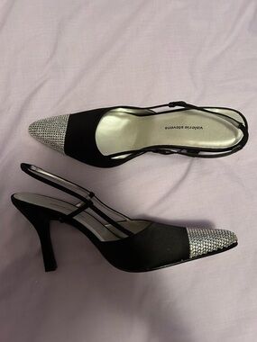 Valerie Stevens Black Slingback Heels with Crystal Toe like new, size 7